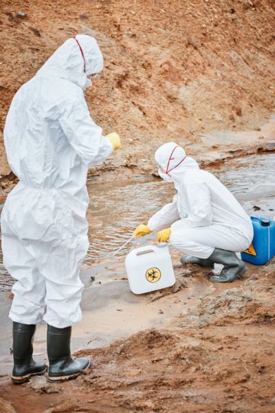 Prospección geofísica; Investigadores ecológicos estudian aguas.